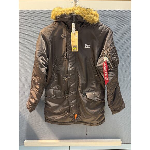 Alpha Industries Cold Weather Jacket Slim-Fit Men Sz S Brown Brand New